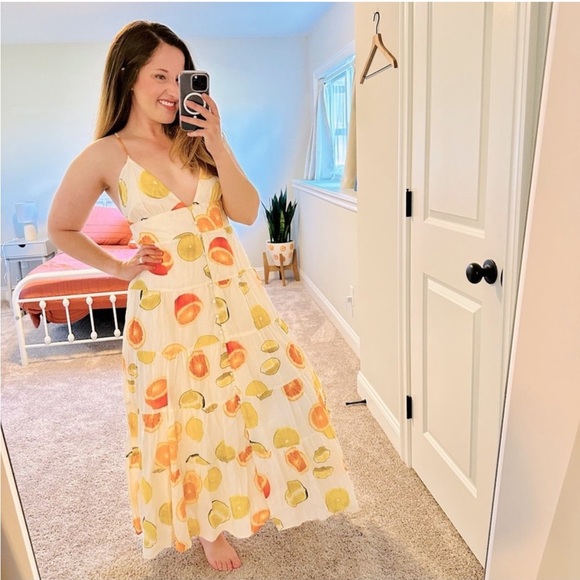 Edie Parker® X J.Crew button-front tiered maxi dress in limes and oranges - Picture 3 of 8